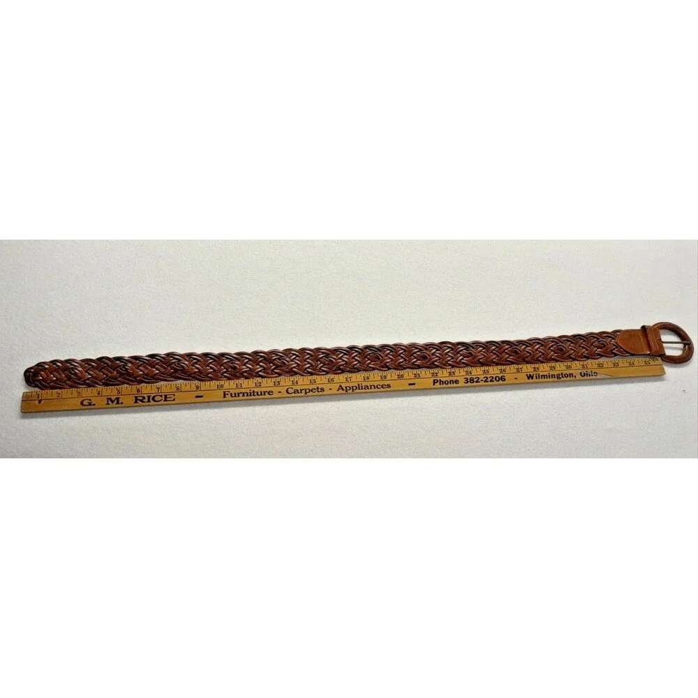 Genuine Leather Braided Belt Brown Woven Adjustable Size Medium Unisex Vintage